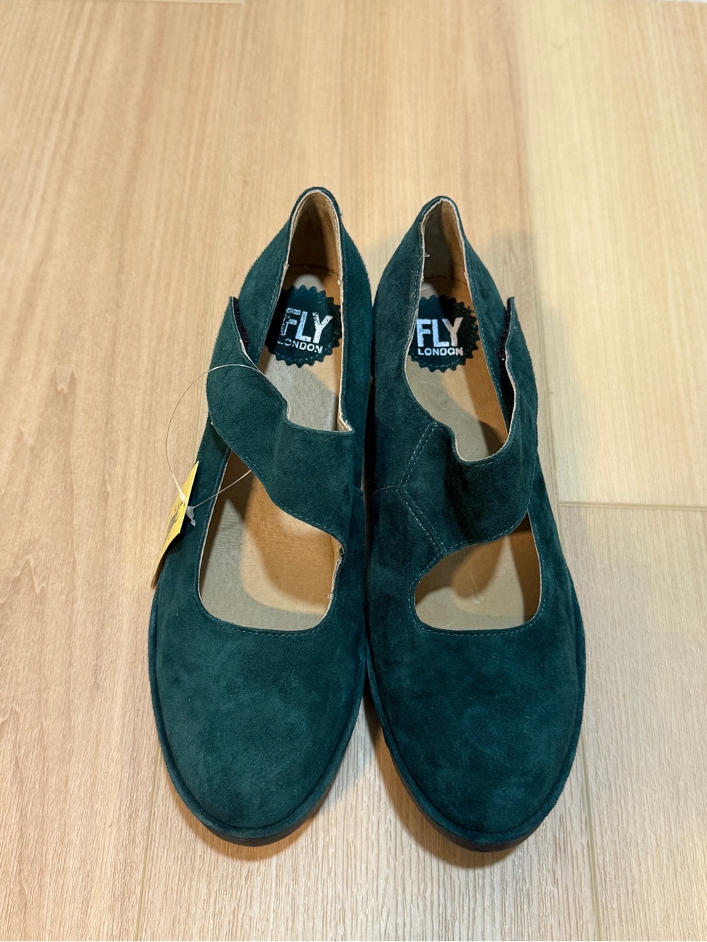 NWT Fly London Lato Mary Jane Suede Wedges—Size 39